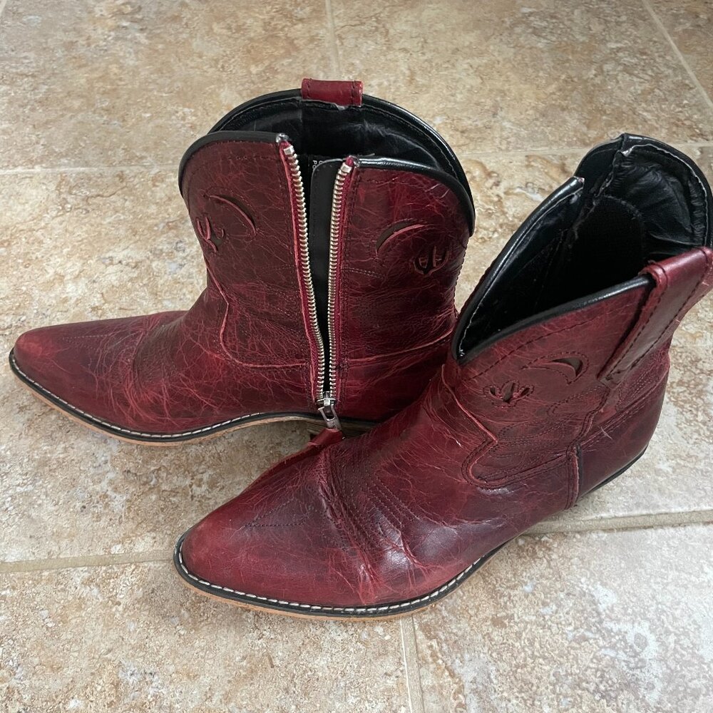 Red Leather Short Cowboy Boots